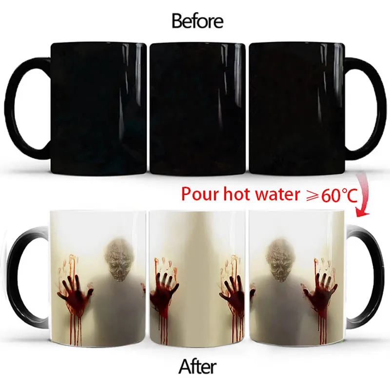 The Walking Dead Coffee Mugs, Heat Color Changing, Milk Tea Cup, Magic Mug, Zombie Head, Halloween Surprised Gift, Drop Shipping