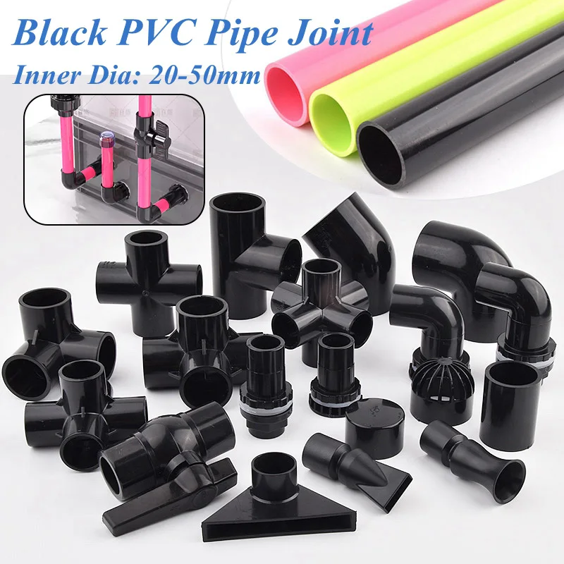 20-50mm Black UPVC Pipe Joint Straight Elbow Pipe Cap 3D Multi Port Connector Garden Fish Tank Water Supply Tube Fittings DIY