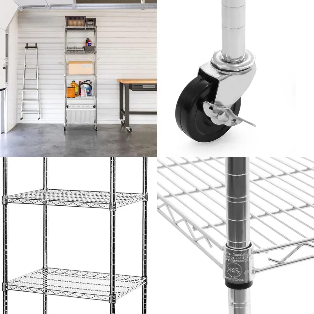 

Прочный 5-полочный стеллаж для хранения из стальной проволоки для различных помещений: гараж, склад, офис, ресторан, класс, кухня, 24 Вт x 18 д.
