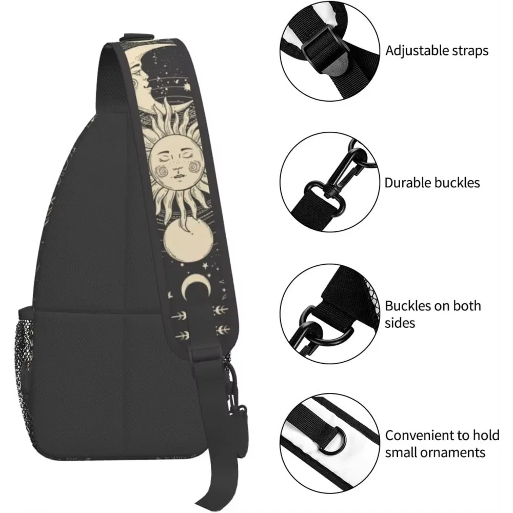 Vintage Sun Moon Stars Sling Bag Crossbody Backpack Shoulder Bag Casual Daypacks for Women Men Cycling Hiking Camping Travel