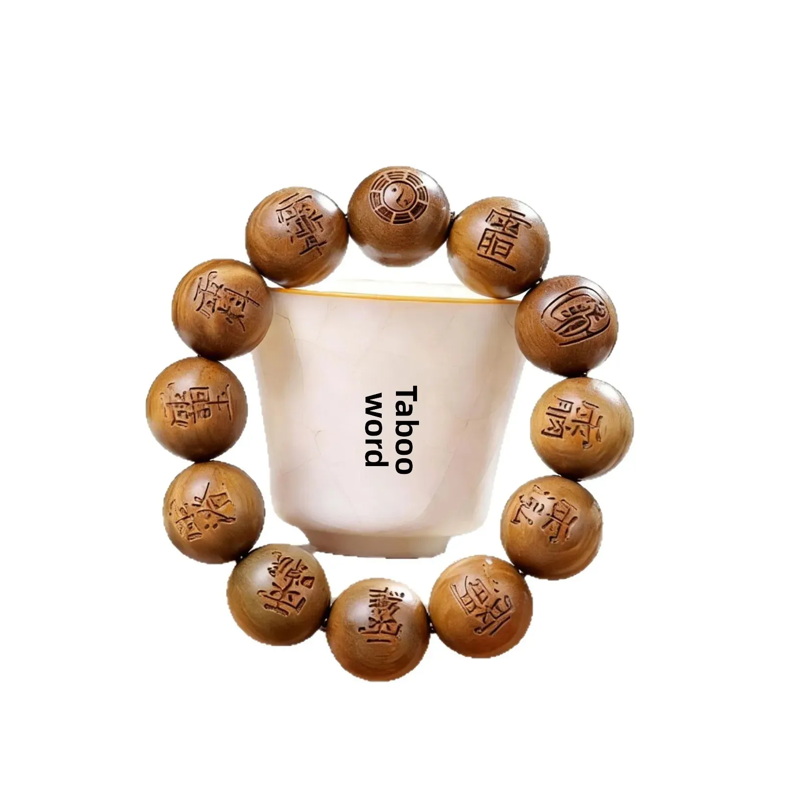 Lucky Luxury Green Sandalwood Carved Hand String Nine Words Mantra Twelve Secret Symbols Natural Log Beads Men Women Bracelet - view 4