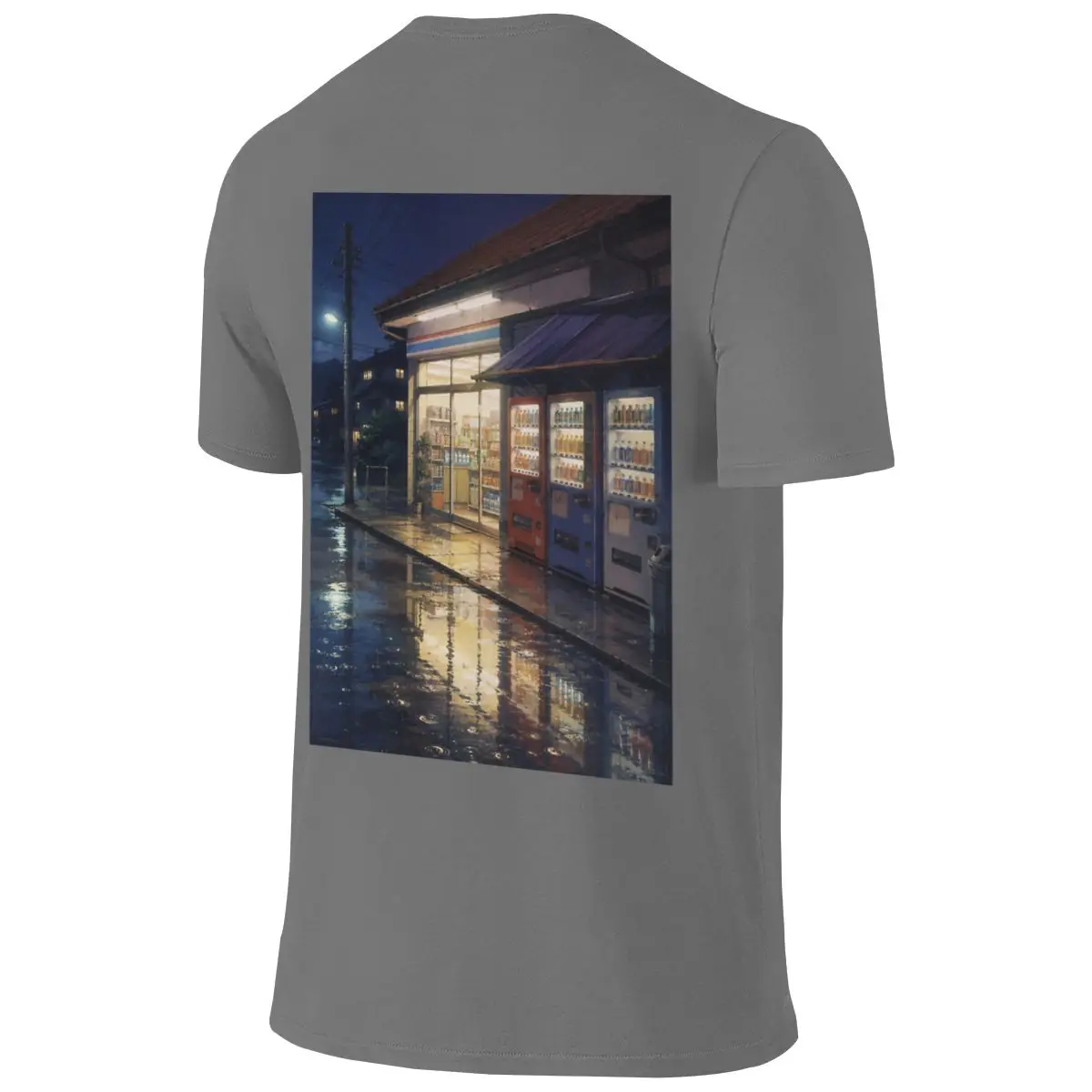 Rainy Storefront - Classic Anime Aesthetic Outdoor Reversible T-shirtKorean-Style Vibe Breathable And Skin-Friendly Shirt