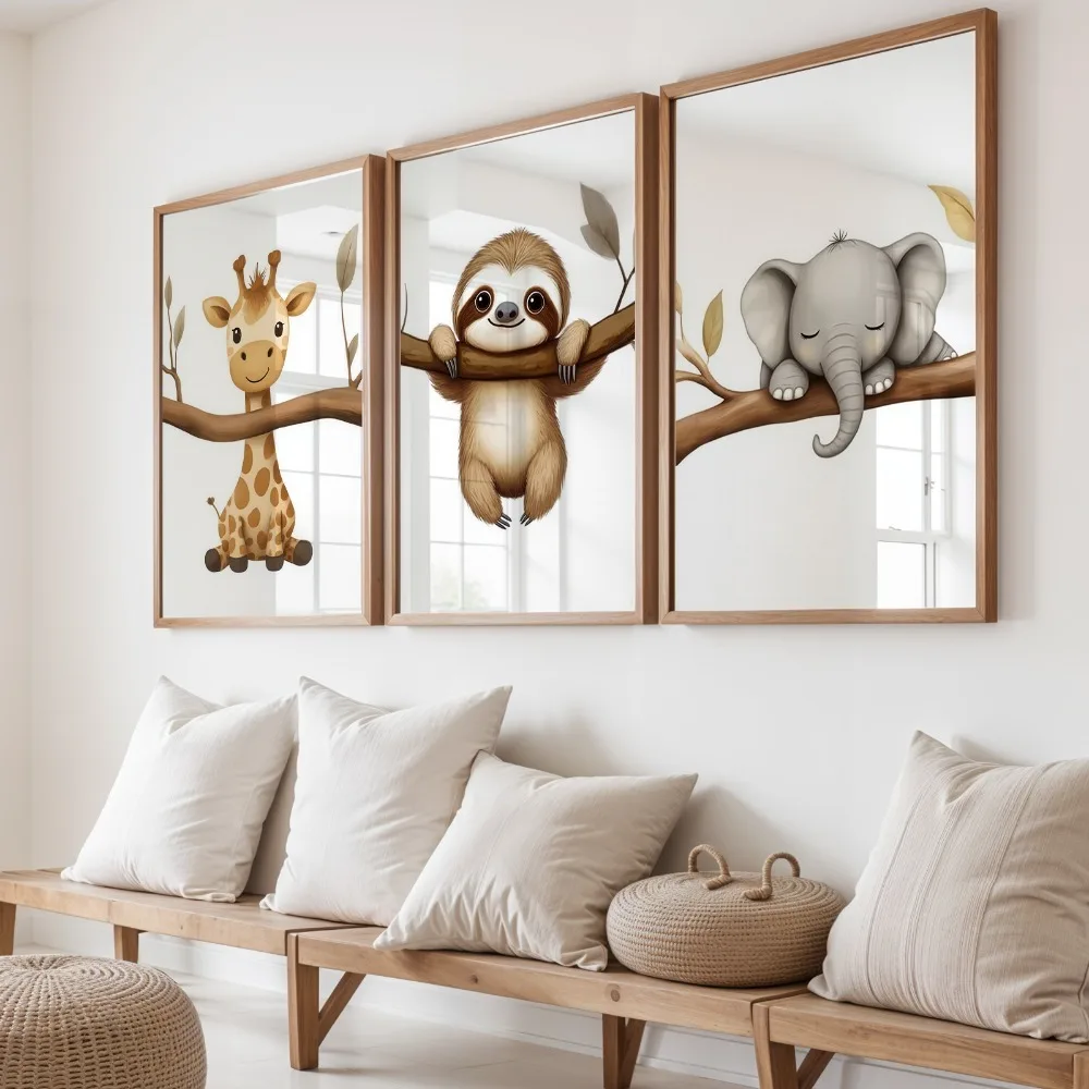 3pcs Frameless,Room Jungle Elephant Sloth Giraffe Decoration Gift,Room Poster,Living Room,Dining Room,Kitchen Wall Art Decor