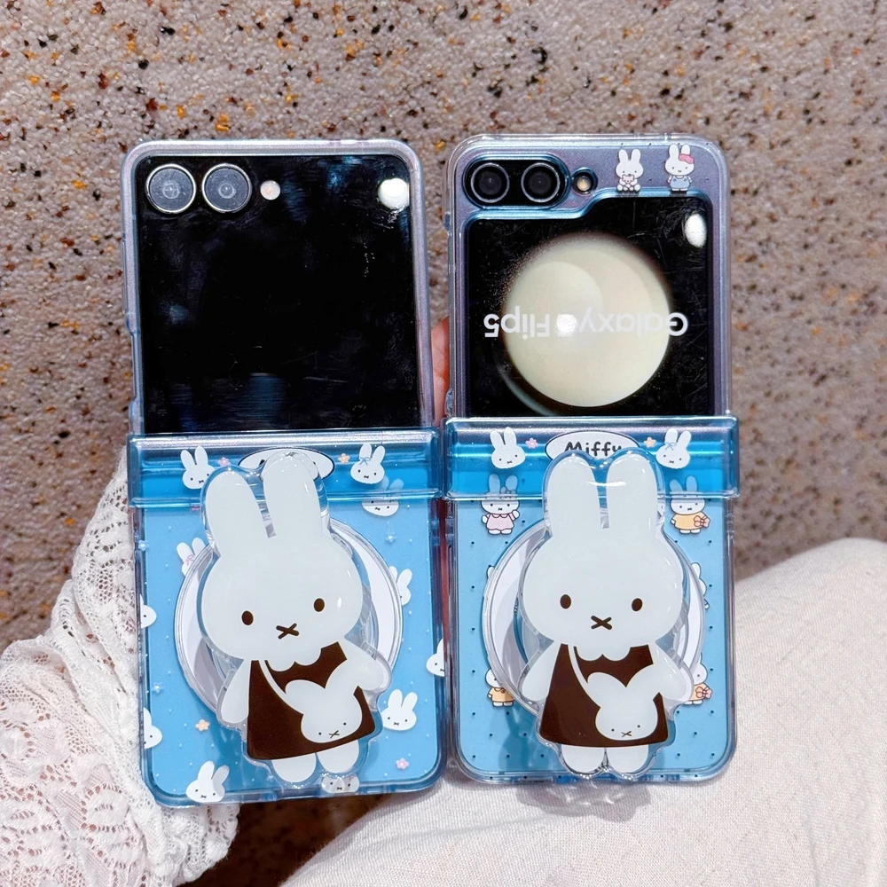 Kawaii Cute Cartoon Miffy Rabbit Magnetic Holder Magsafe Wireless Charge Phone Case For Samsung Galaxy Z Flip 8 7 6 5 4 3 Cover