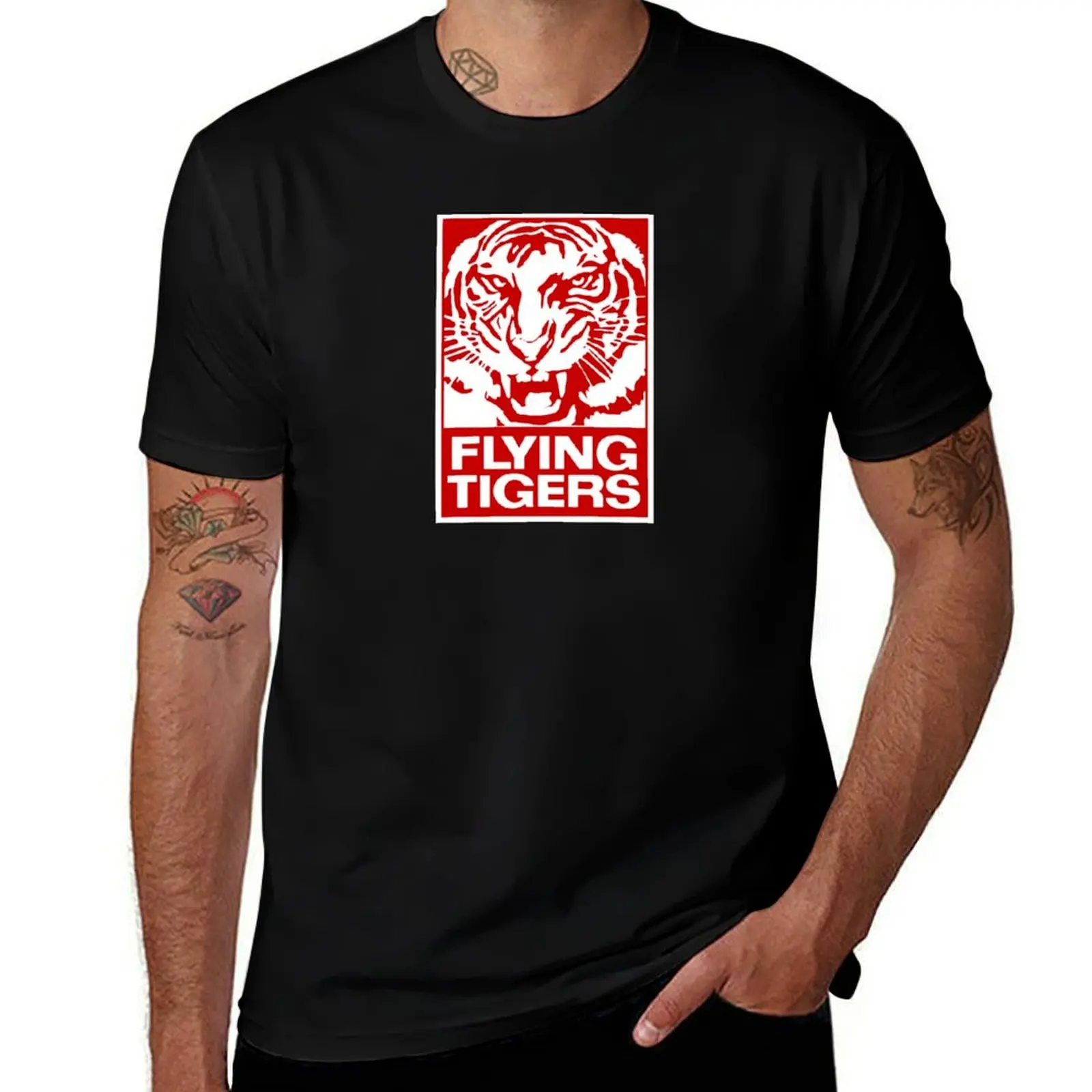 Flying Tiger Line T-Shirt Urban Style Casual Short Sleeve Top T-Shirt