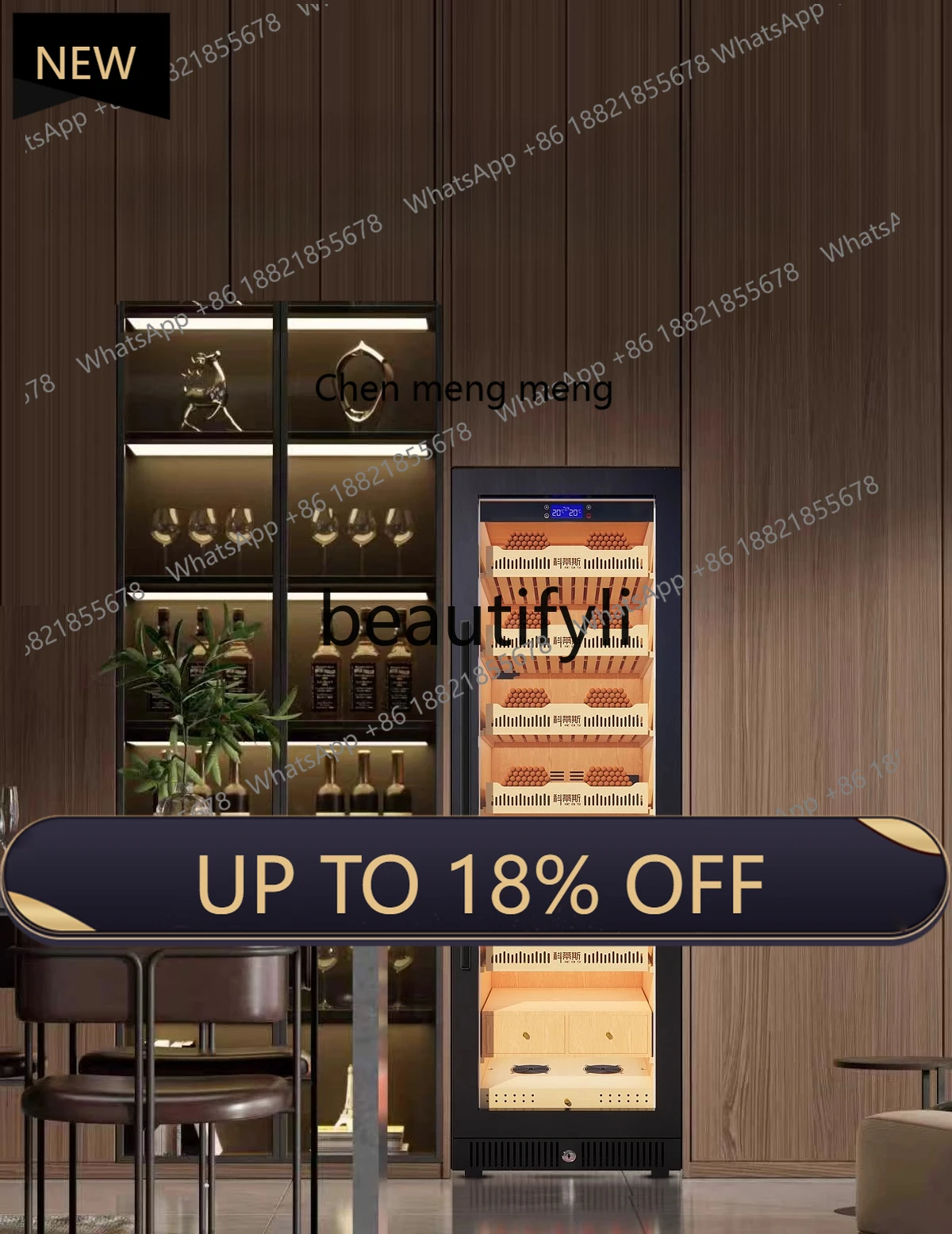 

Z189 Seamless Fully Embedded Cedar Wood Inner Liner Cigar Cabinet Four Seasons Constant Temperature and Humidity Compressor Cool