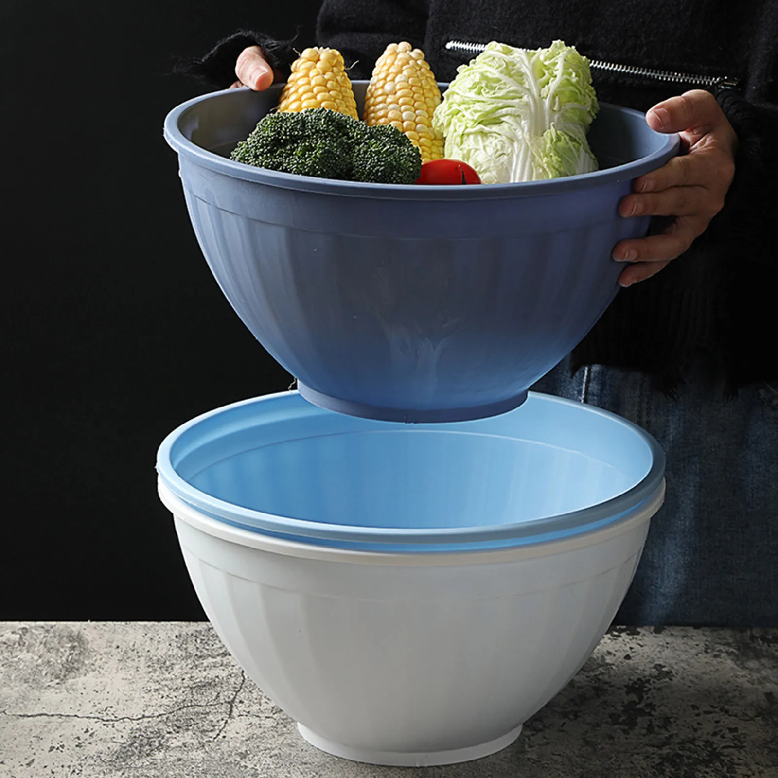 Plastic Mixing Bowl Plastic Serving Bowl For Kitchen Big Capacity Lightweight Flexible Kitchen Bowl Kitchen Table Mats round