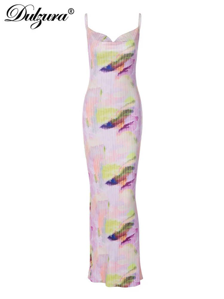 Dulzura 2023 lato Tie Dye Print Maxi sukienka Bodycon Sexy Spaghetti stroje Streetwear odzież festiwalowa przyjęcie eleganckie