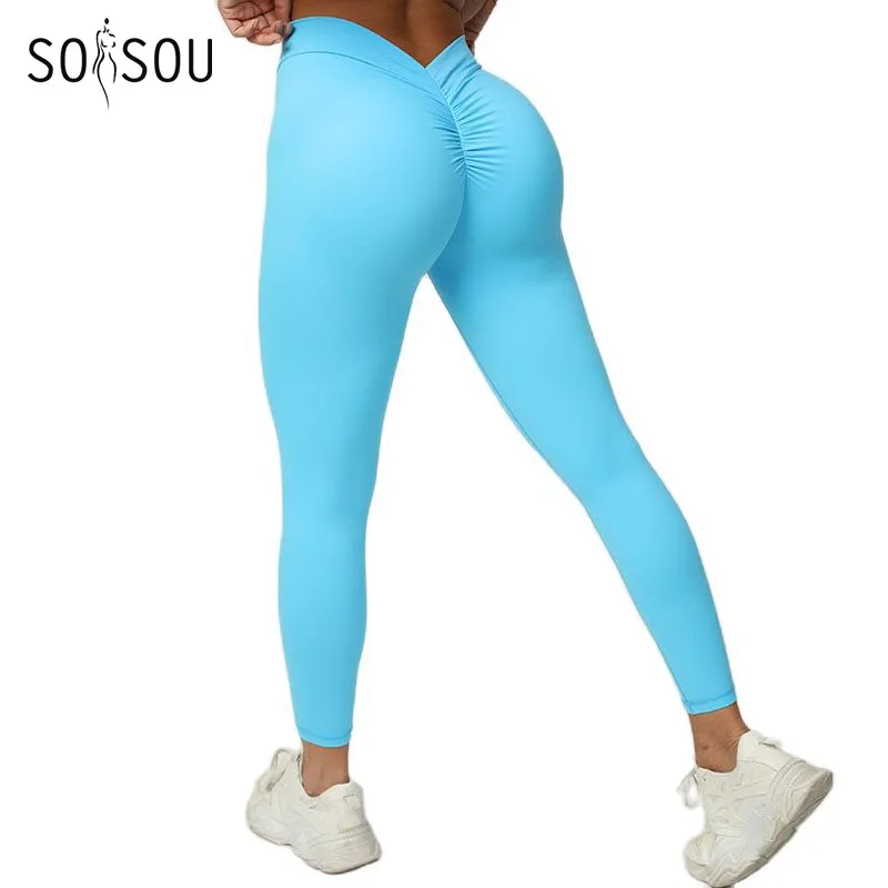 SOISOU Nylon Gym Women\'s Pants Yoga Leggings Summer Outdoor Sports Indoor Fitness Sportswear Womens Clothing V-shaped Hip