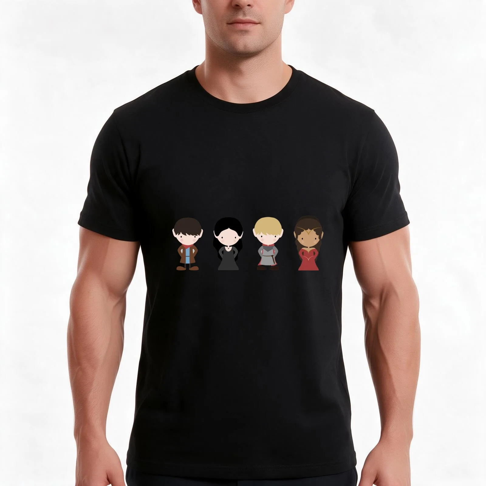 Merlin, Morgana, Arthur, Guinevere T-Shirt, Summer Casual Cotton Tee, Oversized Streetwear Tops, Vintage Graphic Print