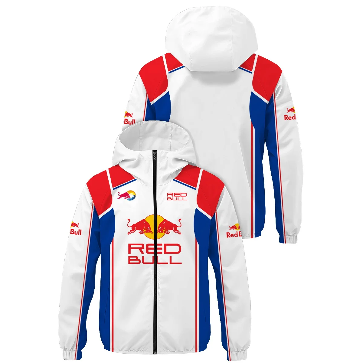 2025 New Red Bull Off-road Motorcycle Waterproof Jacket, Men's And Women's Red Bull Logo Outdoor Sports Hooded Zipper Jackets
