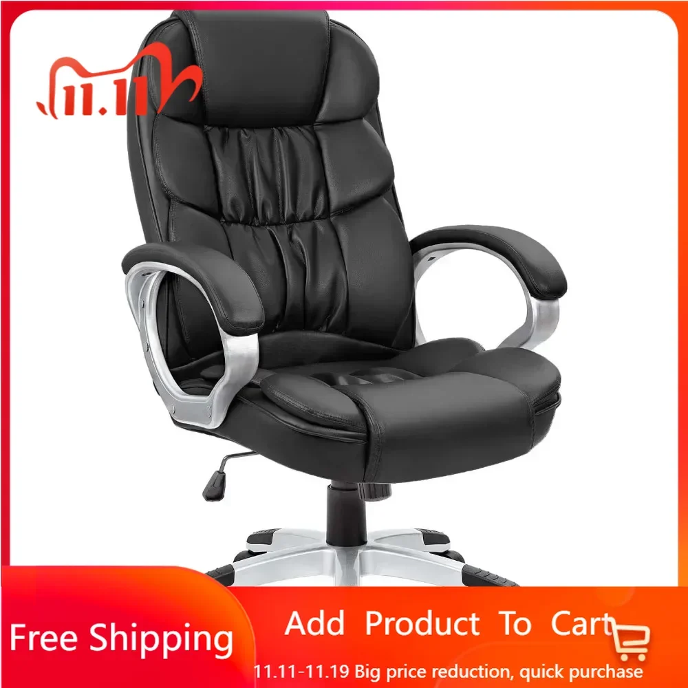 Office Chair High Back Chair,PU Leather Adjustable Height Modern Executive Swivel with Padded Armrests and Lumbar Support