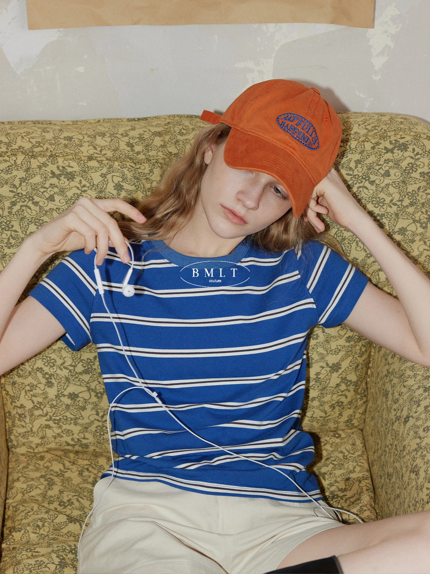 BMLT Casual Stripe Short Sleeve round Neck T-Shirt Shoulder Width Regular Fit American Street Style Loose Women's Top