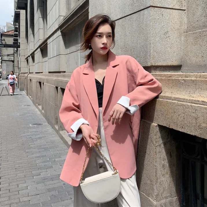 

Spring 2025 Women's Faion Casual Loose Jaets Straight Cut Polyester Long Sve Button up Thin Sle Versatile