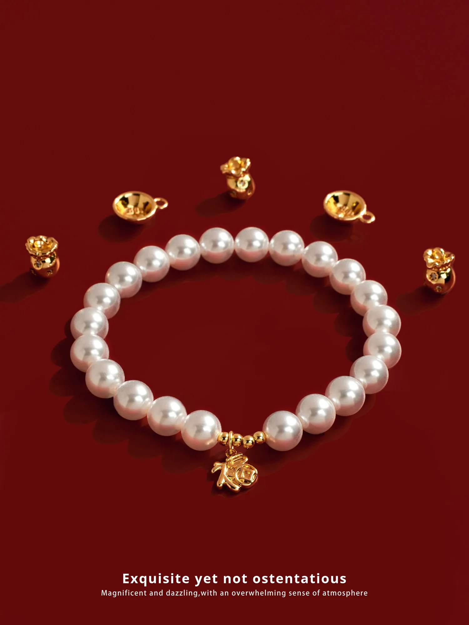 18k Gold-plated Round Festive Blessing Pendant New Year's Beaded Handmade DIY Beaded Bracelet Necklace Jewelry Accessories