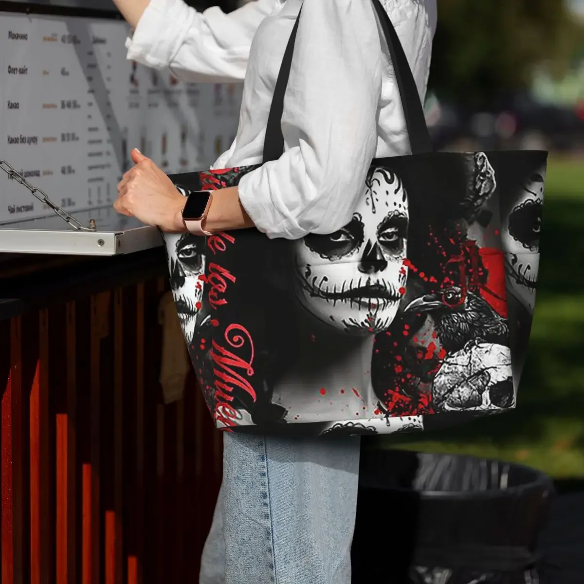 Alexander Gothic Las Elegantes Girls Day Of Dead Skull Beach Tote Bag Sport Gym Yoga Large Tote Bag Women Travel Bag Fitness bag