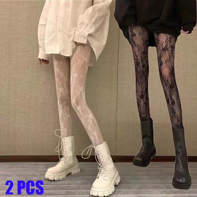

2Pcs Women Sexy Retro Gothic Lolita Cross Print Club Tights Goth Lolita Cosplay JK Girls Tights Nylon Socks Fishnet Pantyhose