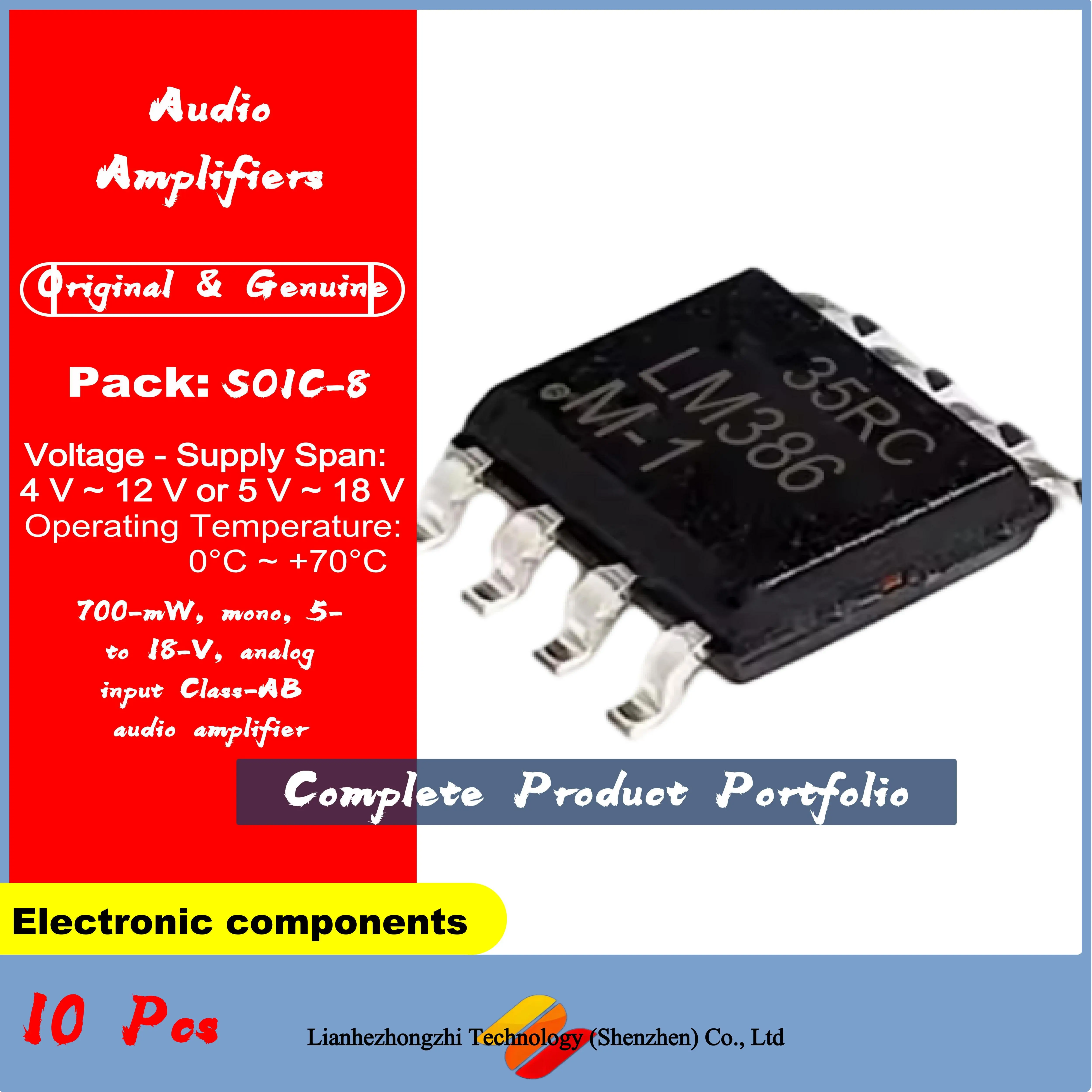 

10Pcs/LOT LM386 LM386M-1 LM386MX-1 / NOPB SOIC-8 SOP8 SOP-8 | 700-mW, mono, 5- to 18-V, analog input Class-AB Audio Amplifiers