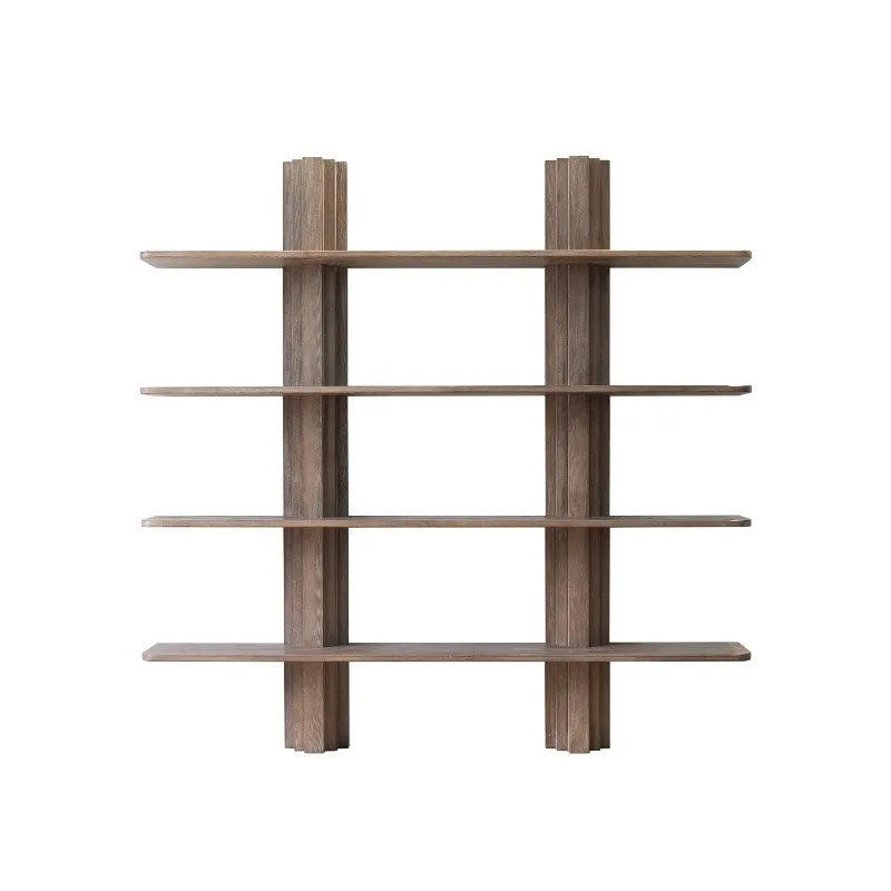 Wabi-sandy wind solid wood shelf antique style, storage bookshelf cup holder ornament