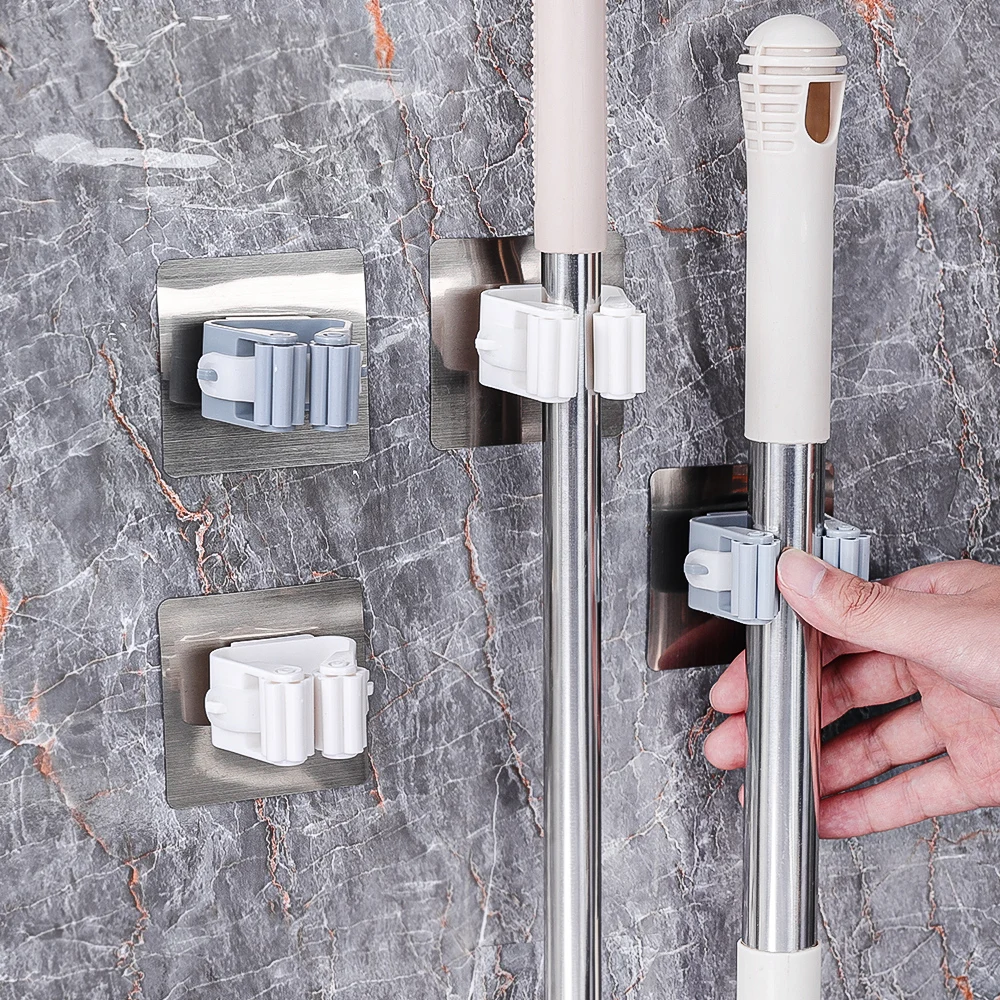 Wall Mounted Mop Organizer Holder Waterproof Broom Hanger Adjustable Storage Rack Bathroom Hanging Hooks Household Storage Tool