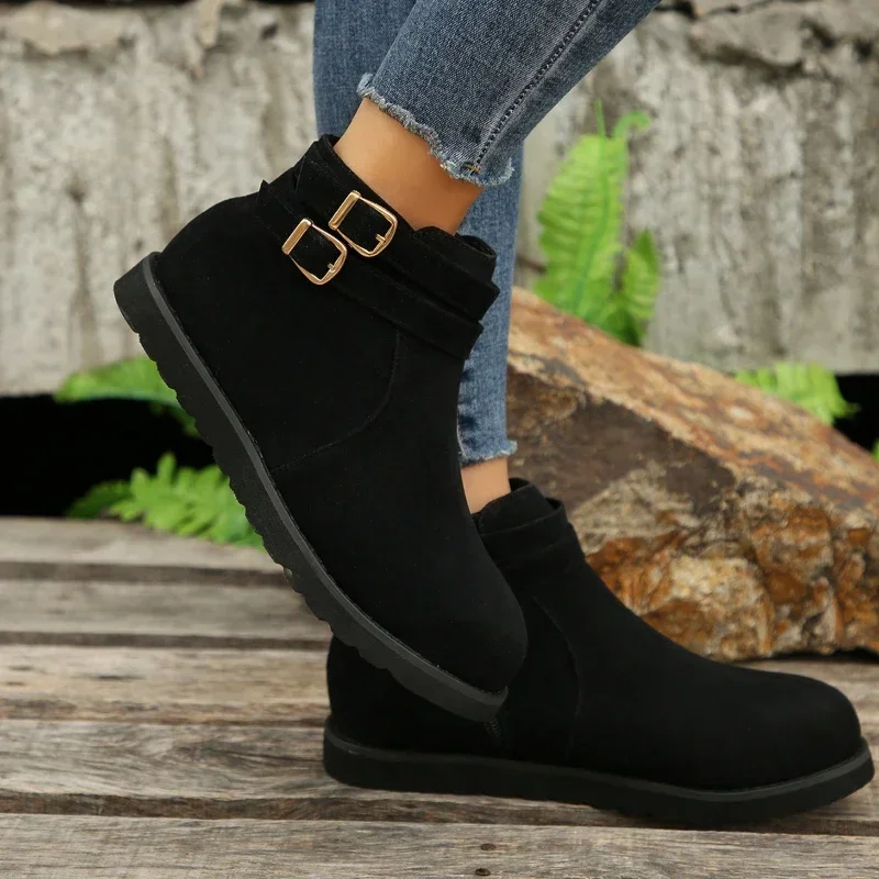 2024 Fashion Women\'s Snow Boots New Flock Fur Women\'s Suede Ankle Boots Female Flat Winter Plus Size Platform Ladies Warm Shoes