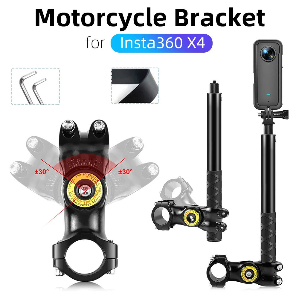 

For Insta360 X4 Motorcycle Bicycle Bracket Selfie Stick Accessories Third Person Perspective Adjustable Handlebar Mount Bracket