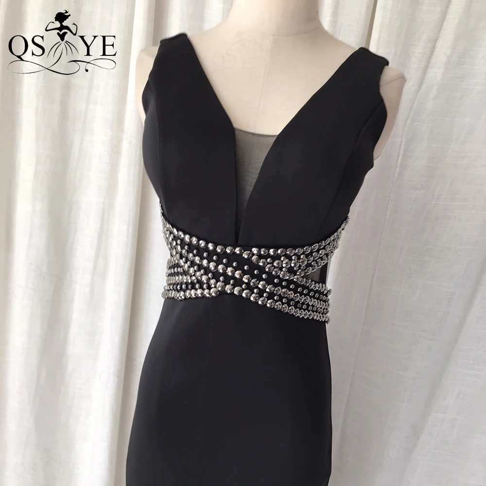 Vestido de fiesta para mujer, Vestido corto negro ajustado, elástico, con escote en V profundo, cintura entrecruzada, elegante