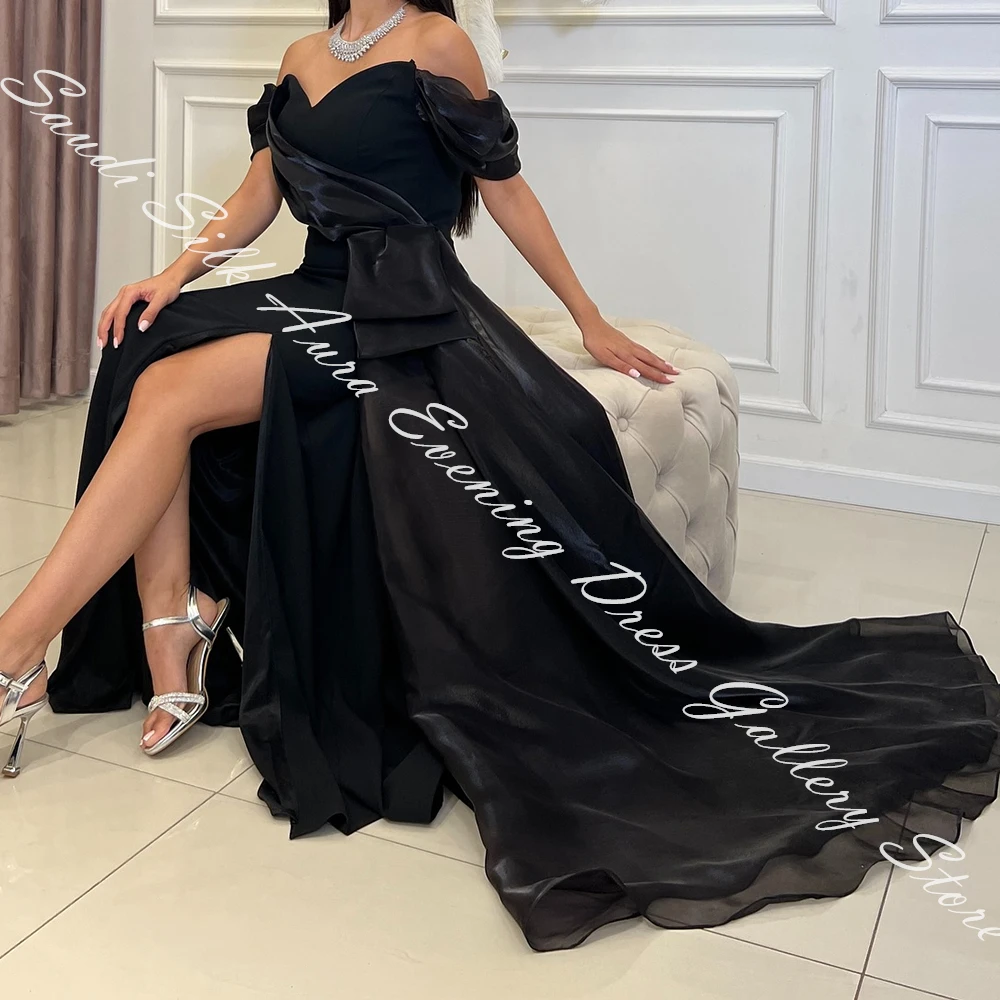 customizedSleeveless Off the Shoulder Jersey Strapless Floor Length Straight Evening Dress Panel Train Temperament Saudi Arabia 