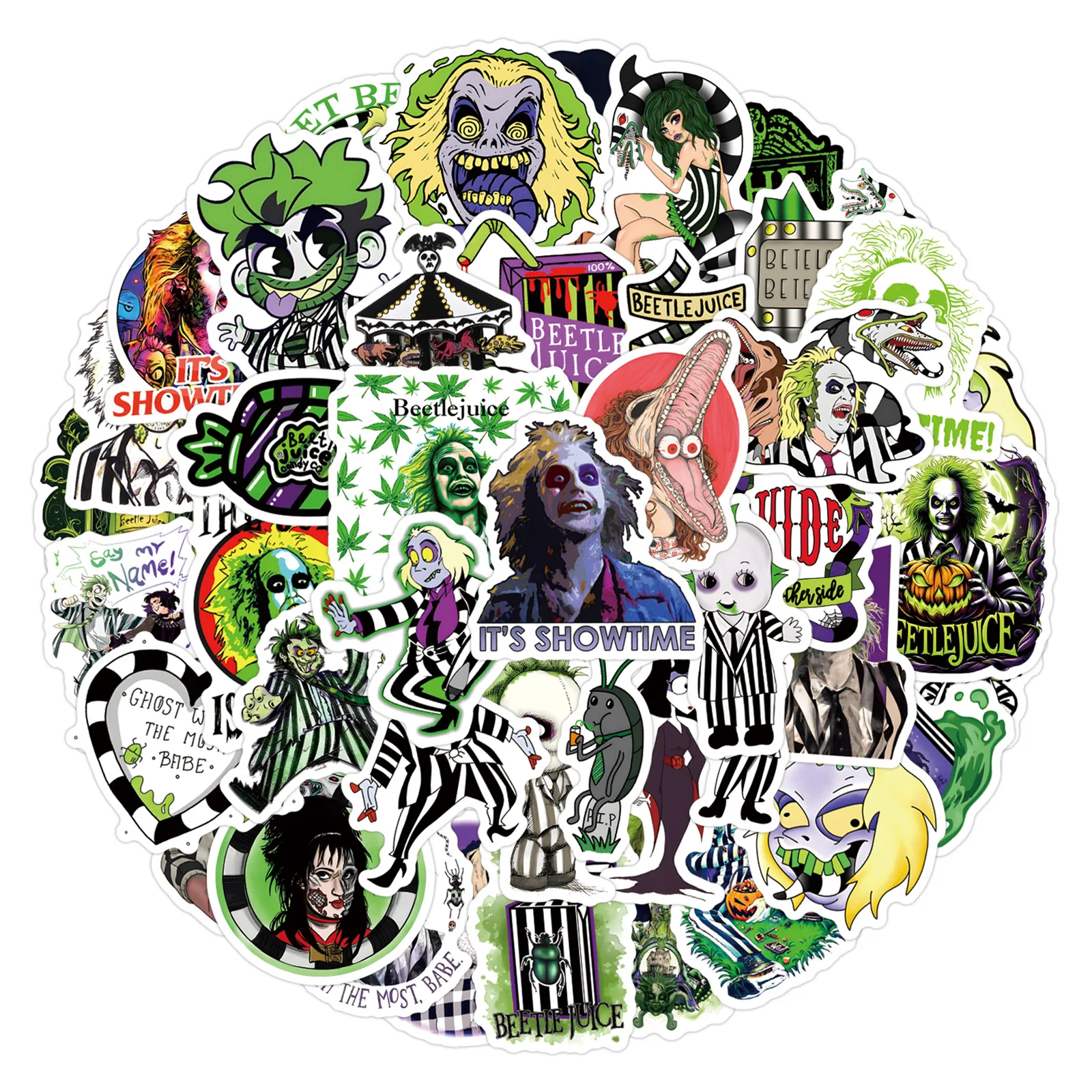 10/60PCS  Beetle Juice Cartoon Stickers Mocie Graffiti Sticker Toy Luggage wardrobe Helmet Phone Guitar Bike Skatboard Decals