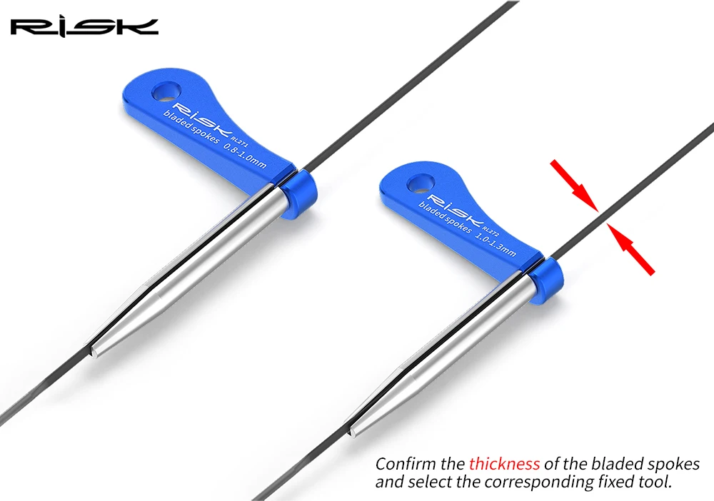 RISK Rennrad-Speichenschlüssel mit Klingen, Befestigungswerkzeughalter, Seers, Fahrrad-Flachspeichen, Felgen-Einstellwerkzeug für 0,8 mm bis 1,3 mm Speichen – Detail 5