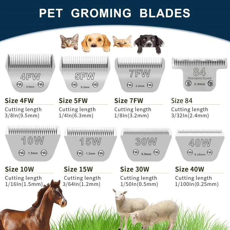 Wide Blade Dog Hair Trimmer Pet Grooming Compatible With Andis, Oster A5, Wahl Km10 Animal Clipper 40W,30W,15W,10W,7FW,5FW,4FW