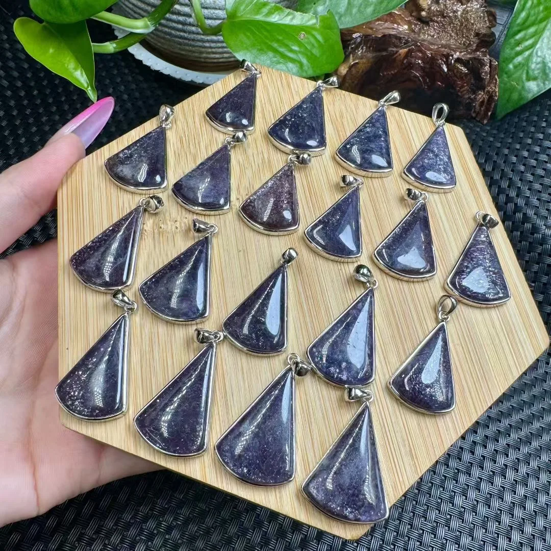 1 Pc Fengbaowu Natural Cordierite Iolite Pendant Fan-shaped 925 Sterling Silver Reiki Healing Stone Fashion Jewelry Gift Women