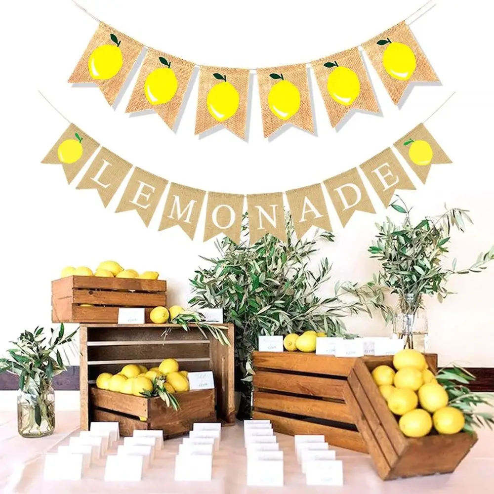 Baby Shower Backdrop Burlap Lemon Hanging Flag Layout Banner Party Decoration Bunting Garland