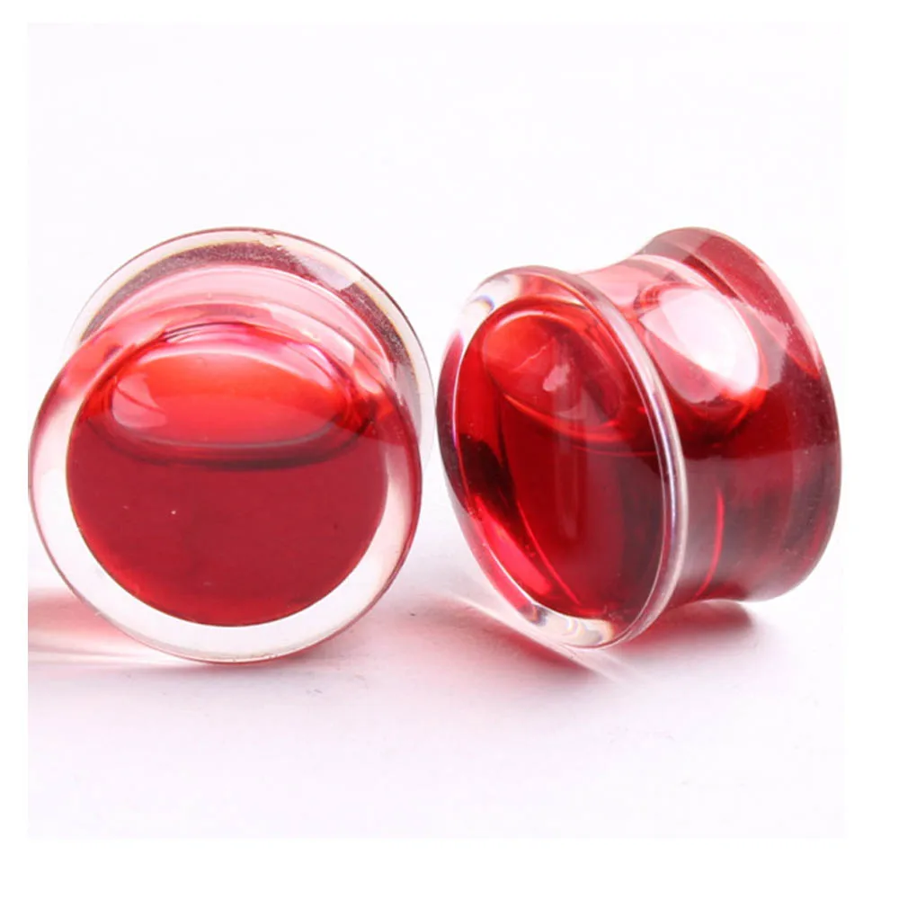 2 Pcs Halloween Blood Red Liquid Filled Double Saddle Ear Plugs Gauges Flesh Tunnels Piercing Jewelry 2g-13/16