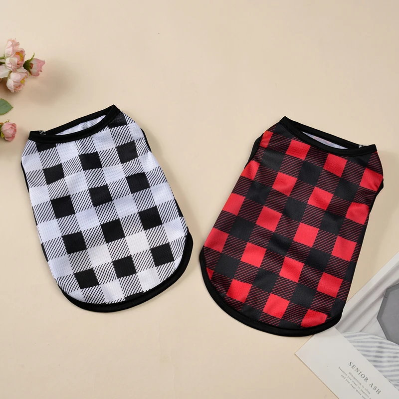 Pet Summer T-shirt Cat Breathable Vest Clothes For Small Medium Dog Cats Soft Cozy Plaid Print Kitten Coat Chihuahua Pug Costume