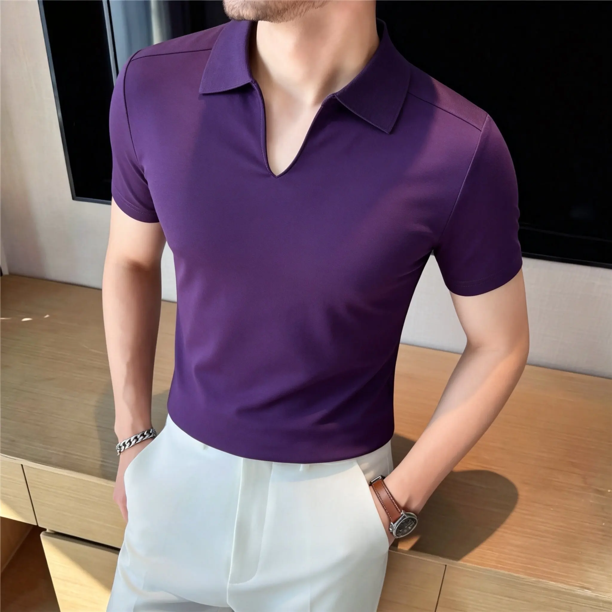 

Summer HiHigh Quality England Style Polo Shirts Men Solid Color Cotton Turn Down Collar Youthful Vitality Smart Casual Polos Man
