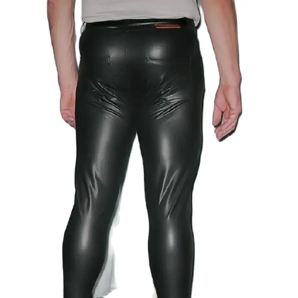Fashion Skinny Jeans Sexy Casual Trousers Men Slim Pencil Pants Leggings Motorcycle High-Elasticity PU Skintight Leather Pants