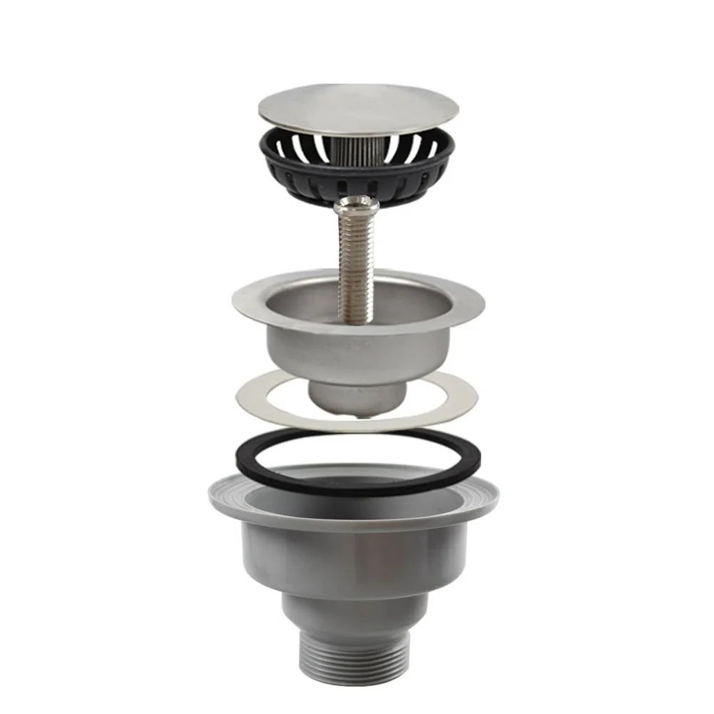 SUS304 Stainless Steel Push Pull Drain Strainer for Kitchen Sinks Featuring Rust Resistant Construction and Leak Prevention