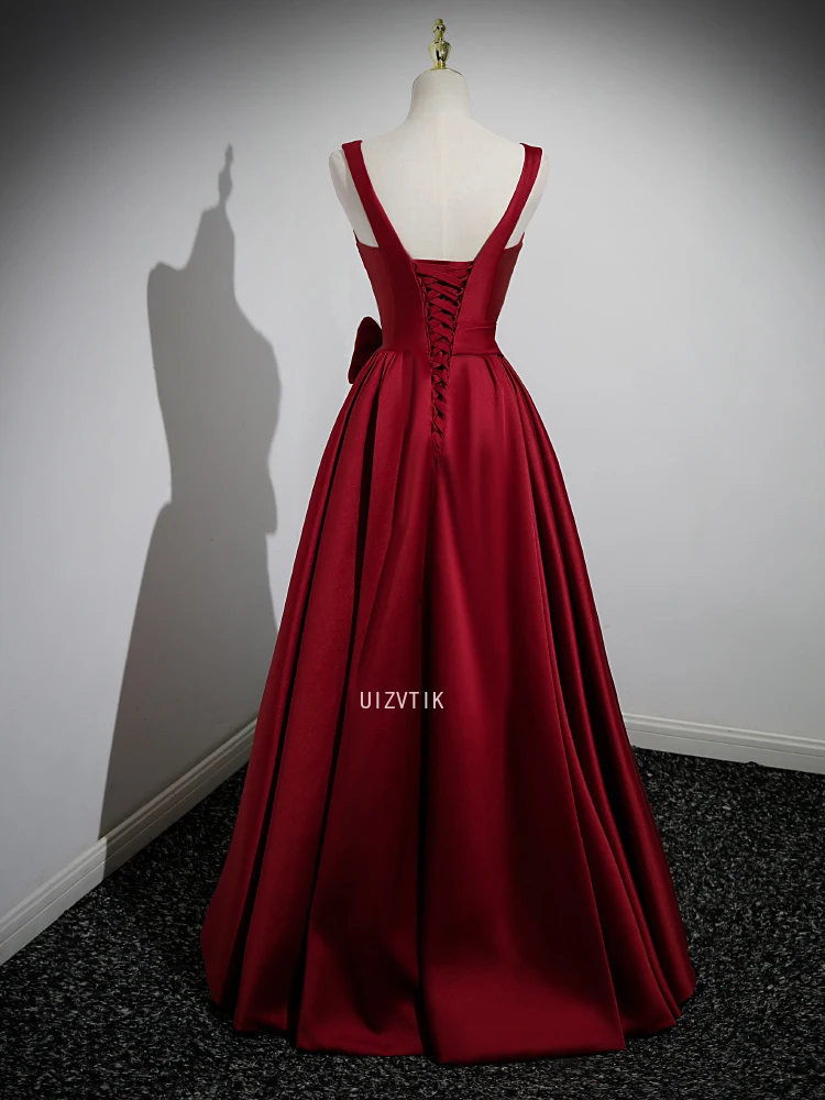 Бордовое роскошное вечернее платье трапециевидной формы, женское атласное платье с 3D цветами без рукавов и открытой спиной, платья для торжественных случаев по индивидуальному заказу