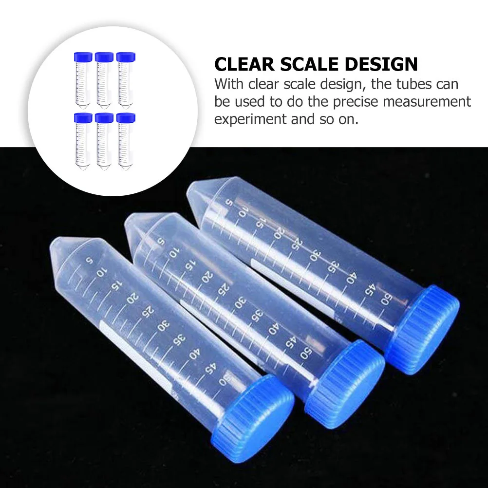 

50 Pcs Conical Bottom Centrifugal Tube Test Tubes Scientific Plastic with Screw Caps Cover Laboratory Lids