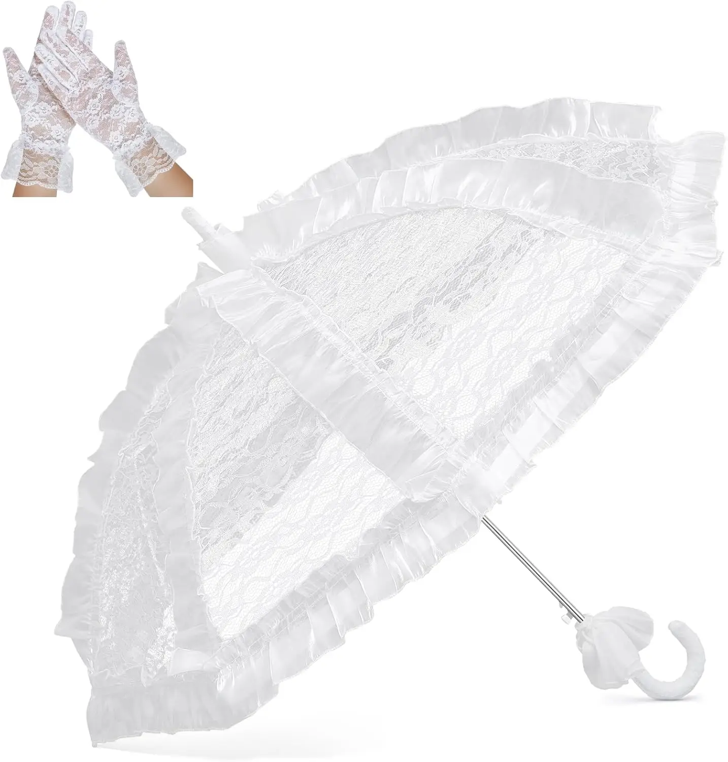 

Vintage Lace Parasol & Gloves Set, 31.5" Wedding Bridal Umbrella for Tea Party Costume