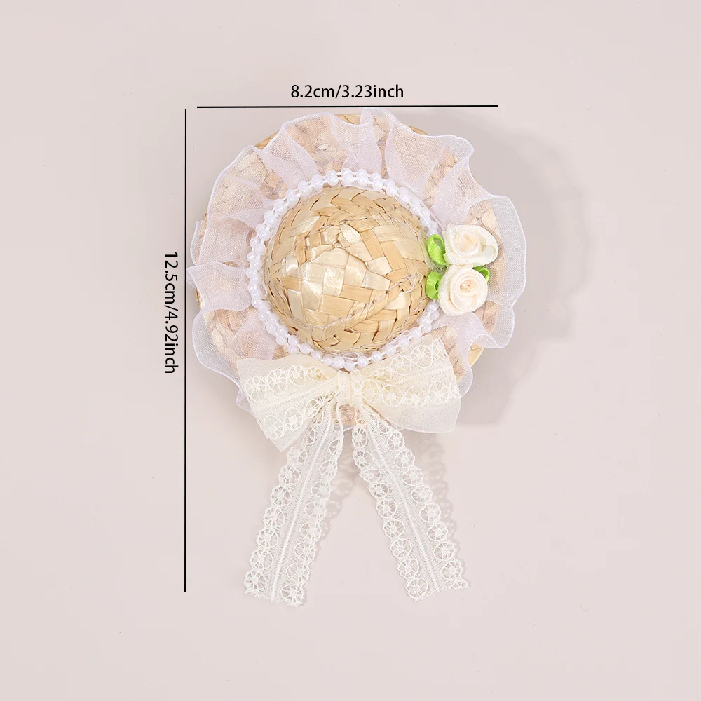 جديد قبعة القش الصغيرة مشبك شعر الحلو زهرة القوس دبوس الشعر اليدوية باريت للفتيات النساء الصيف الشاطئ بوهو غطاء الرأس الملحقات #5