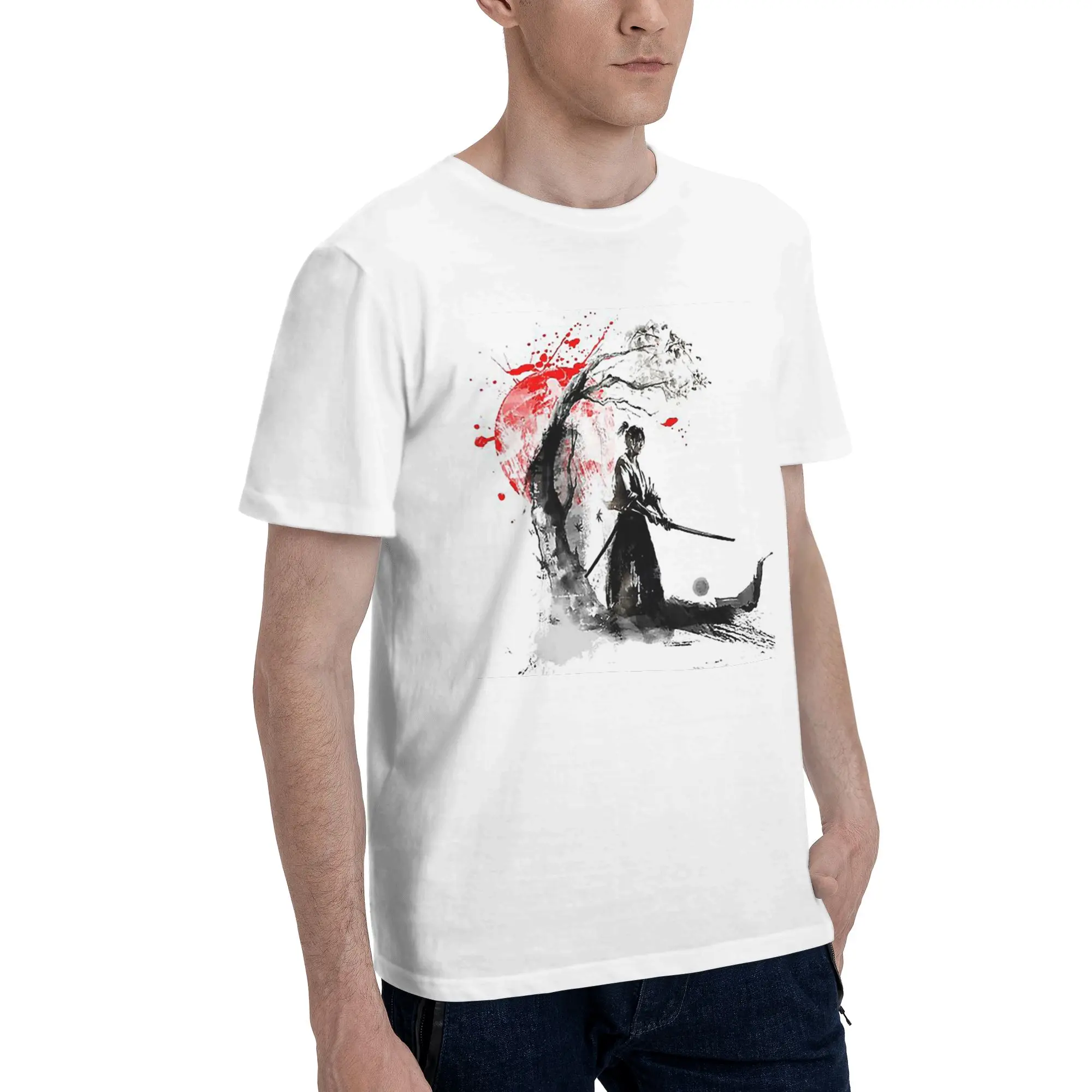 

Japanese Samurai Men T-Shirt Plus Size T Shirts Men's Round Neck Cotton Tees Short Summer Male