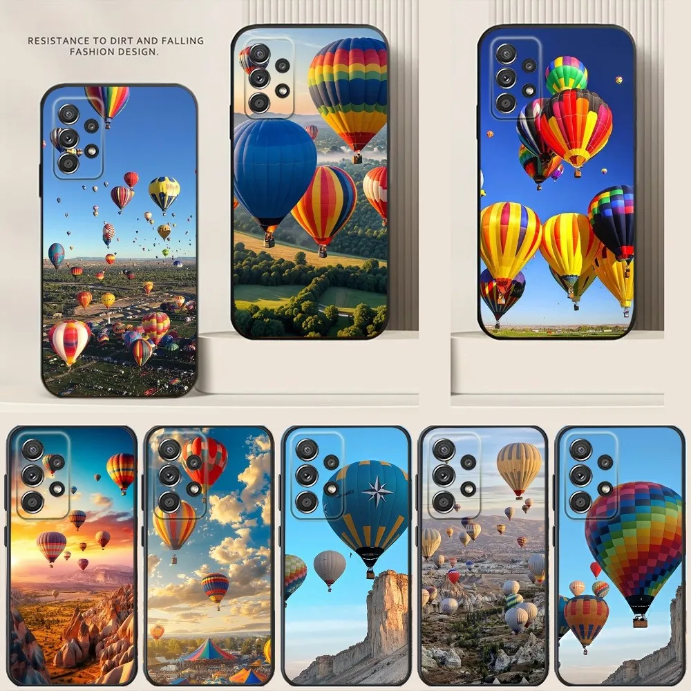 Hot Air Balloon Phone Case For Samsung S24,S21,S22,S23,S30,Ultra,S20,Plus,Note,10,9,5G Black soft silicone case