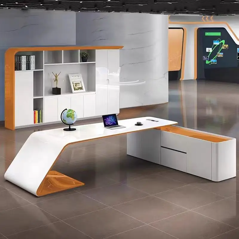 Mesa de classe simples e moderna, pintura de cozimento, gerenciador geral, mesa de chefe, luz atmosférica de escritório, mesa de moda de luxo