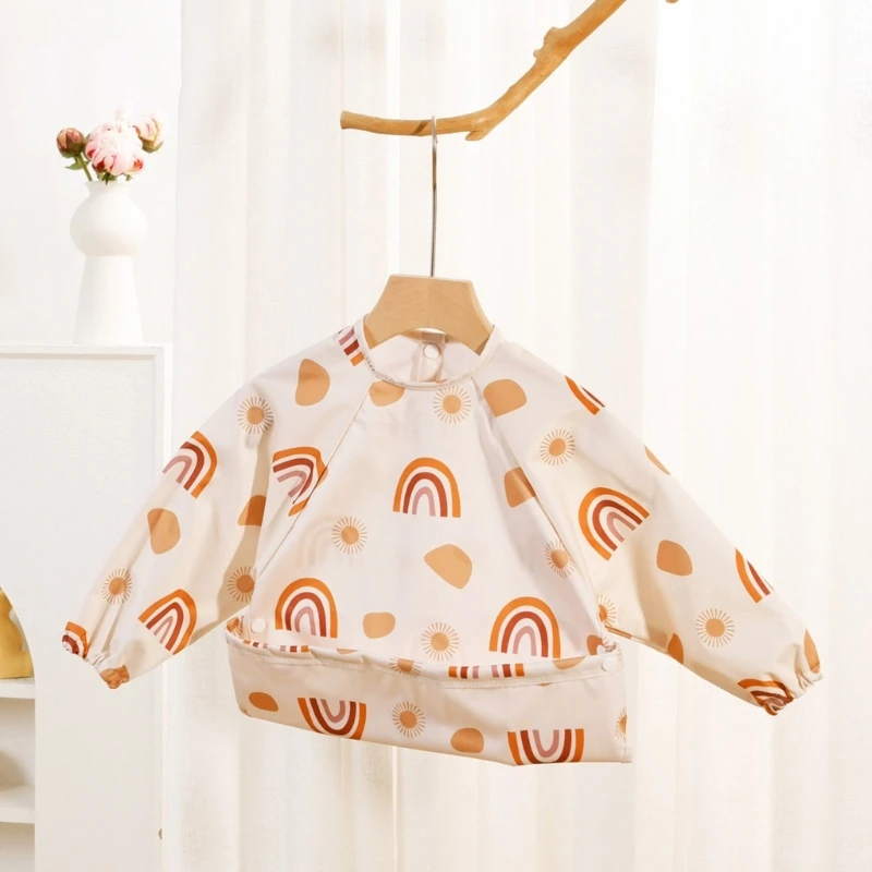

7 Styles Waterproof Baby Long sleeve Overclothes Cartoon Rainbow Pattern Bibs Feeding Apron for 1-3 Years Infants Toddlers