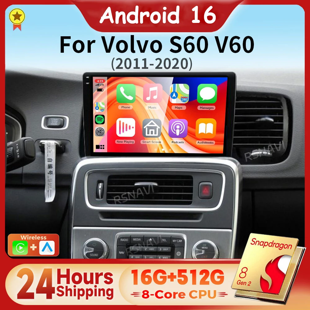 Android 16 Carplay Auto 2K Screen Car Radio Multimedia Player For Volvo S60 V60 2011 - 2020 2din Autoradio 24-Hour Shipping DVD