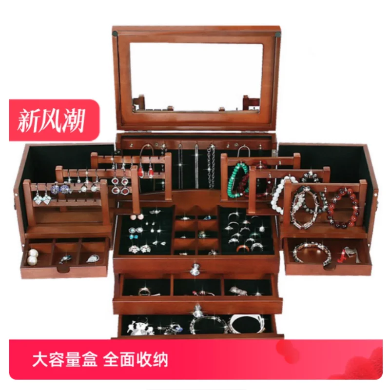 

Head accessory storage box, large capacity multi-layer makeup box, princess European style mirror jewelry storage box, dressing