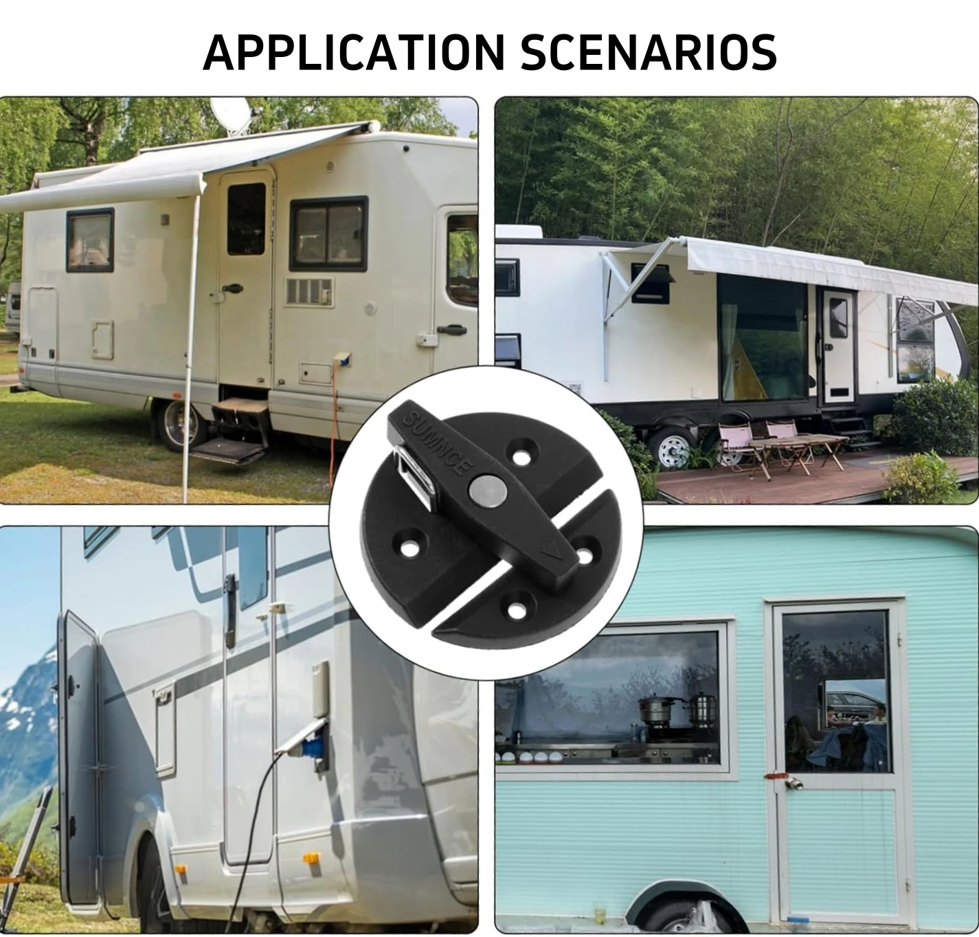 Fechadura espiral de nylon redonda, preta, para banheiro, rv, com fivela de segurança, fácil instalação para campistas, resistente, roubo de rv, trava durável