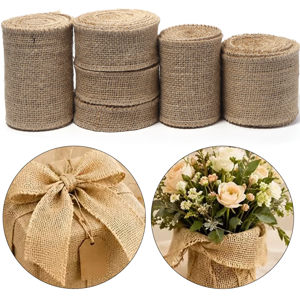 3/5 Yards 25-100mm Natürliches Juteband für Blumensträuße, Geschenkverpackungen, Weihnachten, Rustikale Vintage-Hochzeitsdekoration – Detail 1